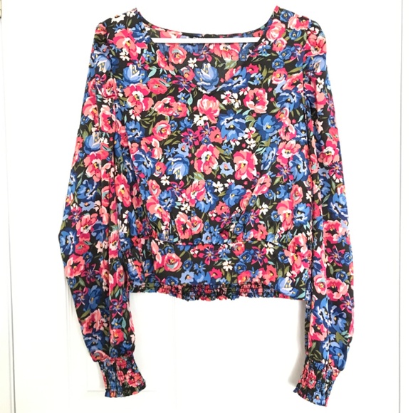 ONLY Floral Long Sleeve Top Blouse XL Blue Pink Green Patterned - Picture 3 of 14